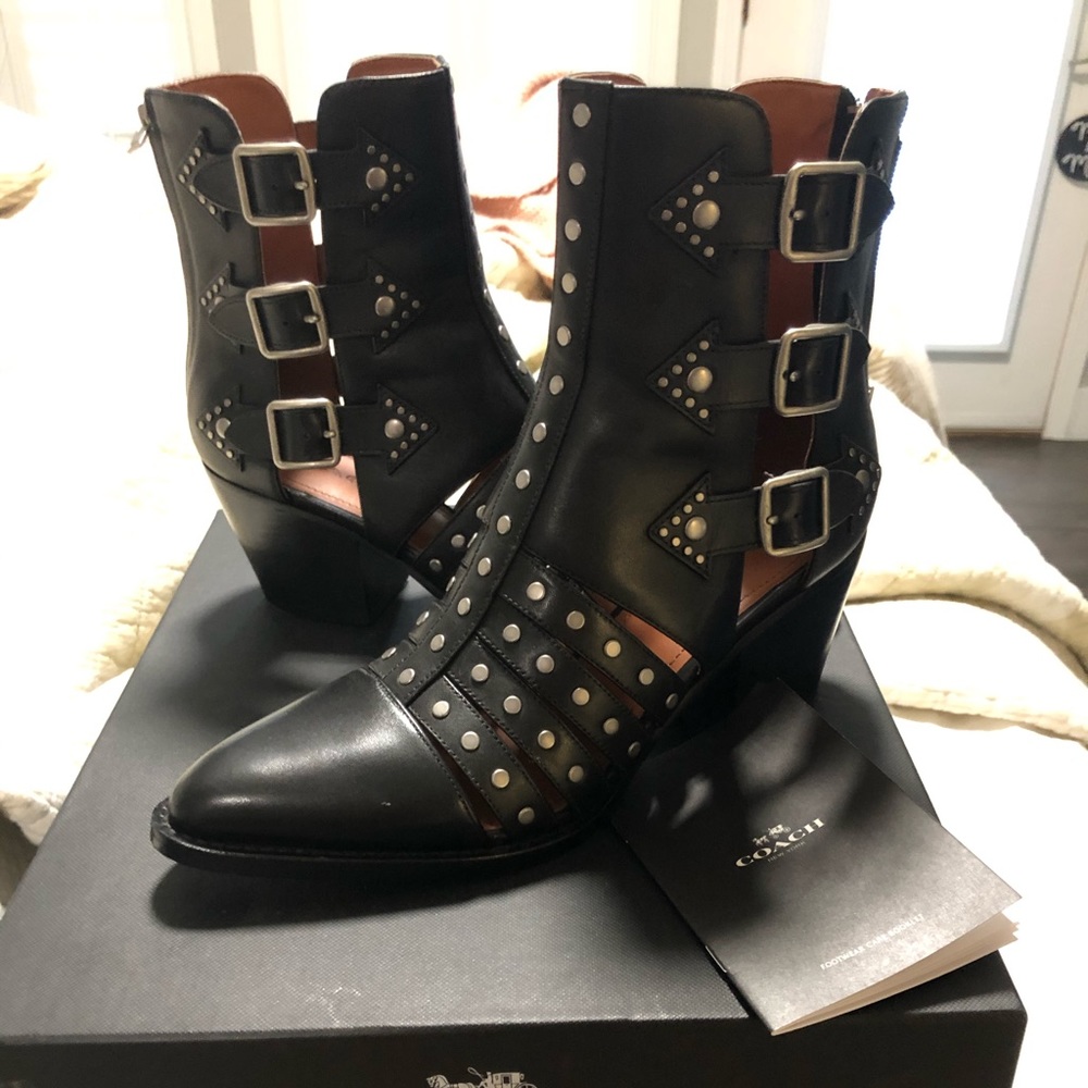 Coach Black Ankle Boots with Silver Accents